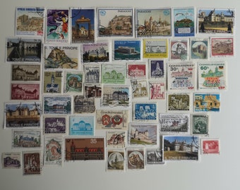 Châteaux et châteaux sur des timbres-poste - OCCASION et hors papier - 50 à 200 différents - Pour collectionner, créer, collage, découpage, scrapbooking