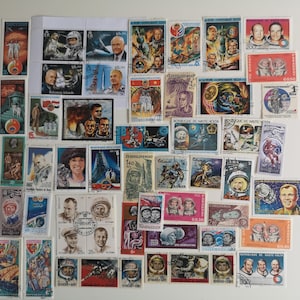 Astronauti su francobolli - Usati e fuori carta - 50 e 100 diversi - collezionismo, artigianato, collage, decoupage, scrapbooking