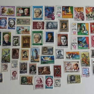 Sellos postales de autores y literatura: 50 y 100 diferentes, USADOS y sin papel, para coleccionismo, manualidades, collage, decoupage, scrapbooking