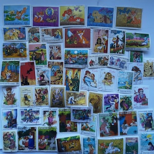 Sellos de cuento de hadas - 50 diferentes - USADOS y sin papel - para coleccionismo, manualidades, collage, decoupage, scrapbooking