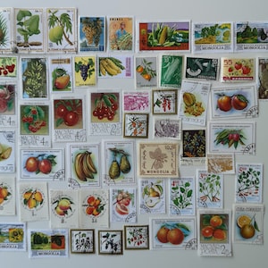 Sellos de frutas - 50 a 200 diferentes - USADOS y sin papel - coleccionismo, manualidades, collage, decoupage, scrapbooking