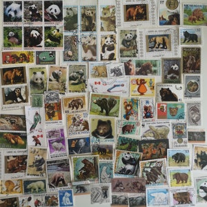 Sellos postales de osos y pandas - USADOS y sin papel - 50 a 200 diferentes - coleccionismo, manualidades, collage, decoupage, scrapbooking