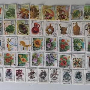 Sellos postales de Ucrania de 1991 (usados y sin papel) de 50 a 300 ejemplares diferentes para coleccionismo, manualidades, collage, decoupage y scrapbooking.