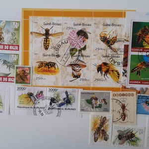 Sellos postales de abejas - USADOS y sin papel - 25 y 50 diferentes - Para coleccionar, elaborar, collage, decoupage, scrapbooking