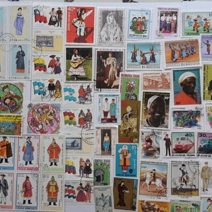 Sellos postales de disfraces y uniformes - 100 a 300 diferentes - USADOS y fuera de papel - coleccionismo, elaboración, collage, decoupage, scrapbooking