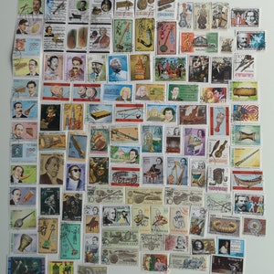 Sellos postales de música, músicos e instrumentos musicales - 100 a 500 diferentes - USADOS y fuera de papel - Para coleccionar, hacer manualidades, collages, etc.