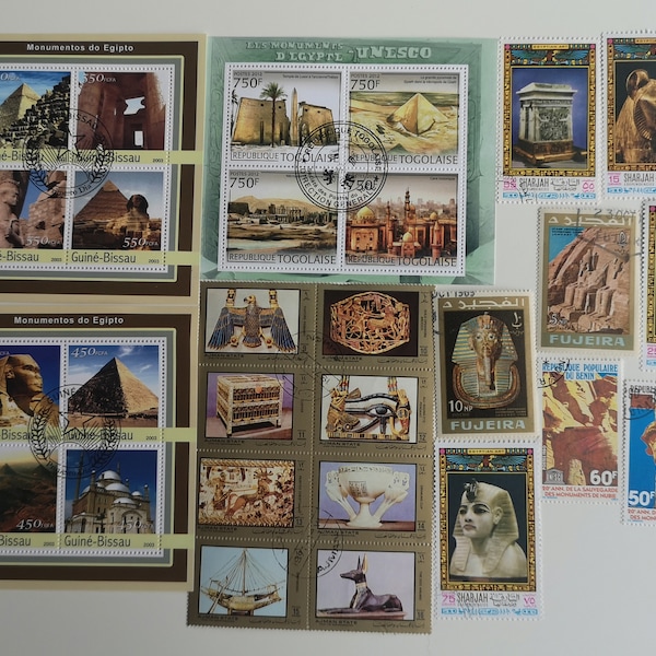 Sellos postales de arte y monumentos egipcios - USADOS y sin papel - 25 y 50 diferentes - coleccionismo, elaboración, collage, decoupage, scrapbooking