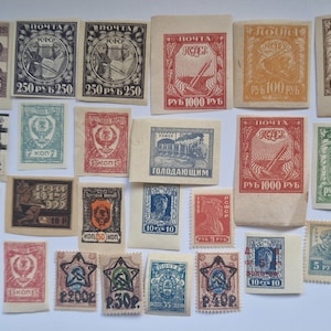 Sellos postales de Rusia de 1919 a 1923, usados y sin papel, 25 diferentes, para coleccionismo, manualidades, collage, decoupage, scrapbooking