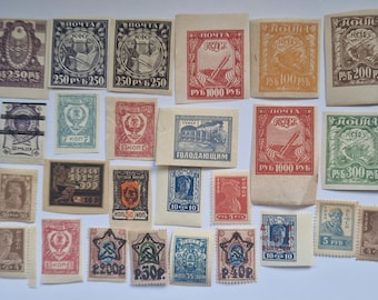 Russia 1919 to 1923 Postage Stamps - USED & off paper - 25 different - collecting, crafting, collage, decoupage, scrapbooking