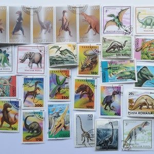 Sellos postales de dinosaurios - USADOS y sin papel - 25 a 500 Diferentes - para coleccionar, elaborar, collage, decoupage, scrapbooking
