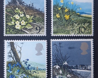 Great Britain 1979 Spring Wild Flowers - Set of 4 Mint Stamps - collecting, crafting, collage, decoupage, scrapbooking