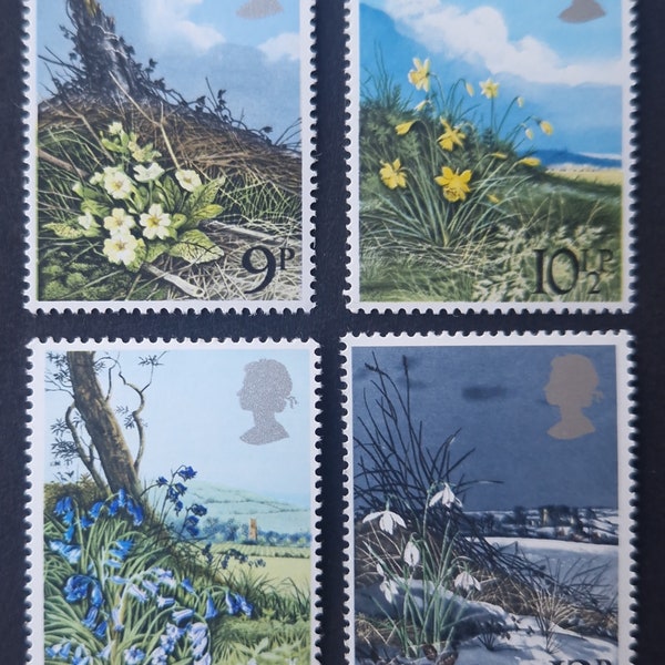 Great Britain 1979 Spring Wild Flowers - Set of 4 Mint Stamps - collecting, crafting, collage, decoupage, scrapbooking