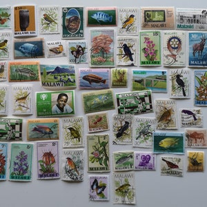 Sellos postales de Malawi - USADOS y fuera de papel - 50 a 300 diferentes - coleccionismo, elaboración, collage, decoupage, álbumes de recortes
