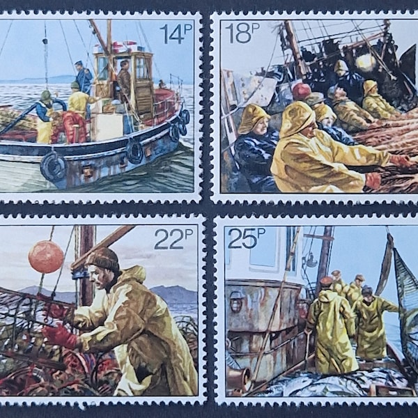 Great Britain 1981 Fishing Industry - Set of 4 Mint Stamps - collecting, crafting, collage, decoupage, scrapbooking