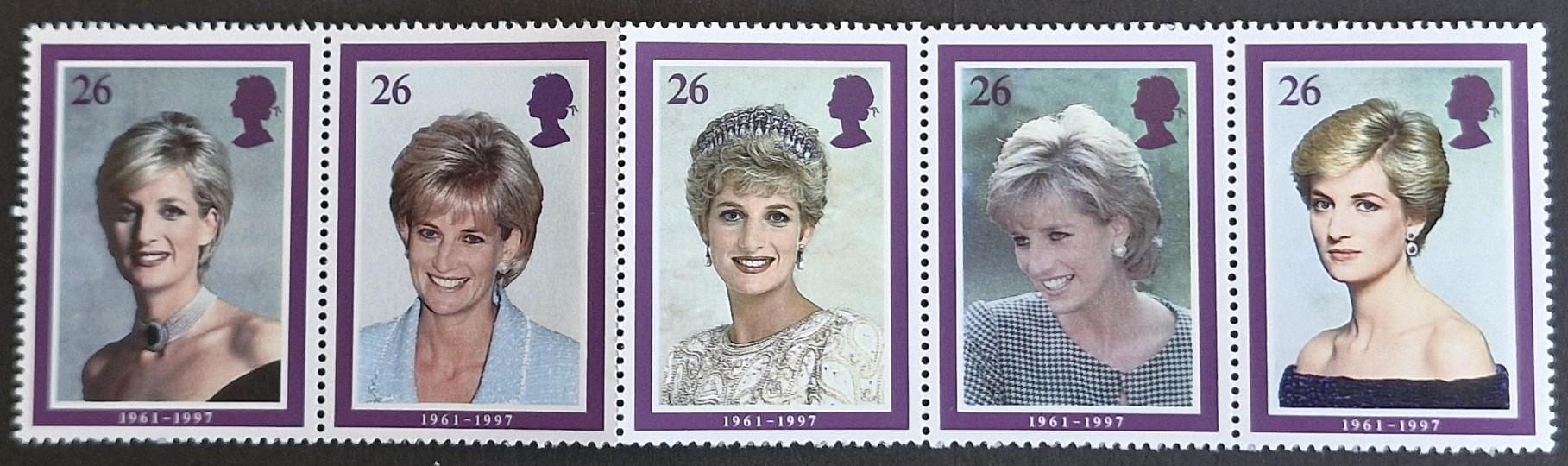 イギリス 1998年 ダイアナ妃記念 - ミント切手5枚セット - 収集、工作