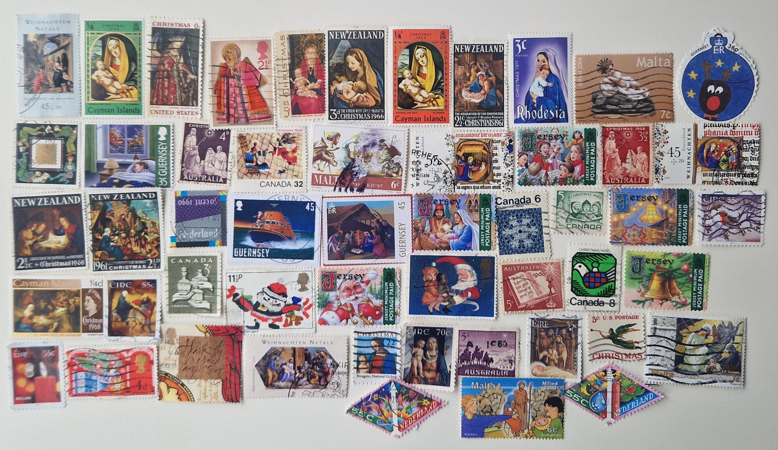 Christmas Postage Stamps from around the World - 50 to 200 different - USED and off paper - collecting, crafting, collage, decoupage