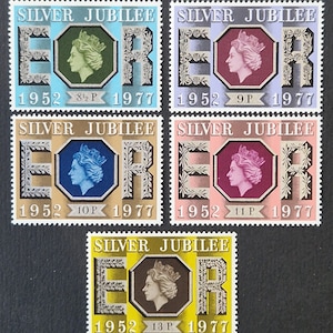 Jubileo de Plata de Gran Bretaña de 1977 - Juego de 5 sellos nuevos - Coleccionismo, elaboración, collage, decoupage, álbum de recortes