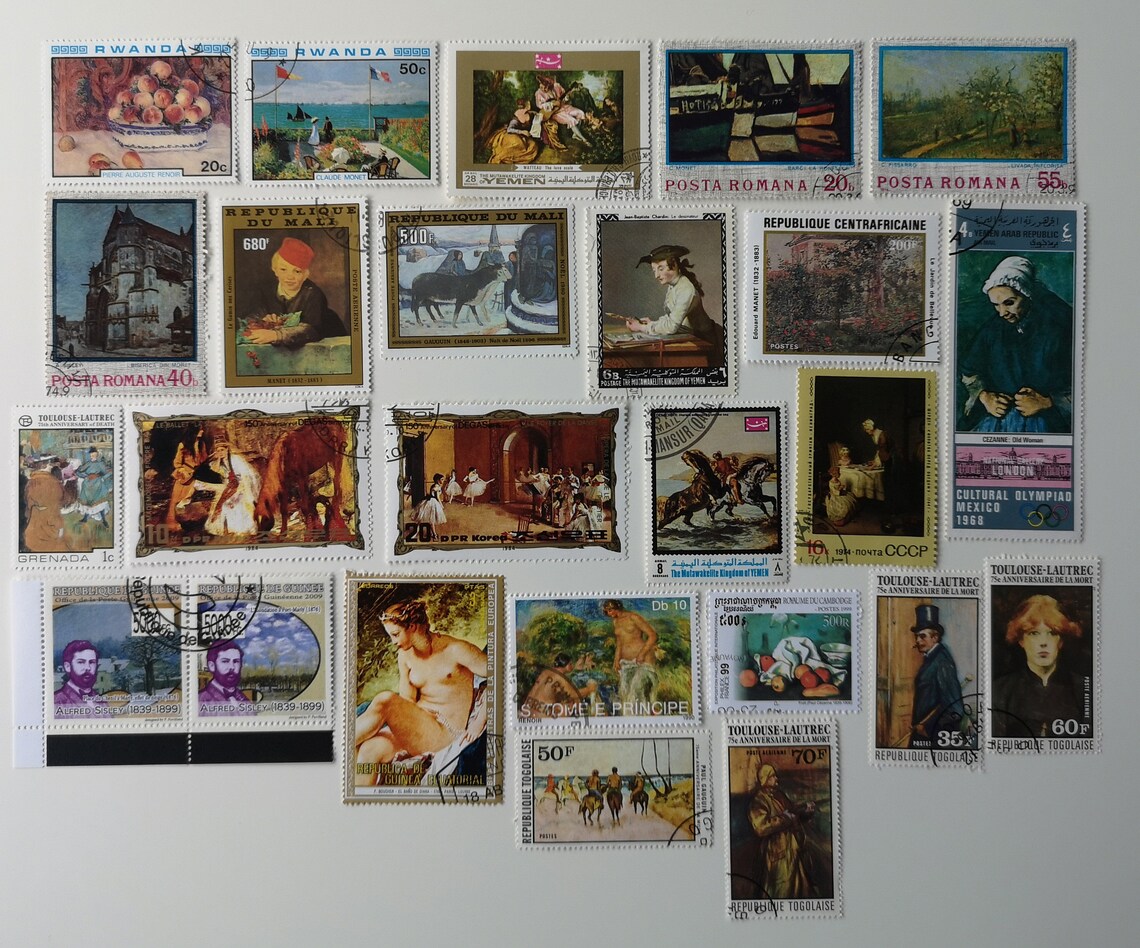 French Artists Postage Stamps - 25 to 100 Different - USED & off Paper ...