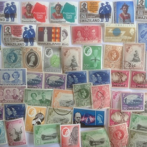 Sellos postales anteriores a la independencia de Suazilandia - USADOS y sin papel - 25 a 100 diferentes - recolección, elaboración, collage, decoupage, scrapbooking