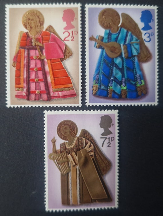 イギリス 1972年 クリスマスエンジェル - ミント切手3枚セット - 収集