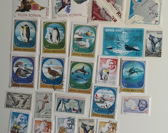 Timbres-poste de l’Antarctique - UTILISÉS et hors papier - 25 différents - collecte, artisanat, collage, découpage, scrapbooking