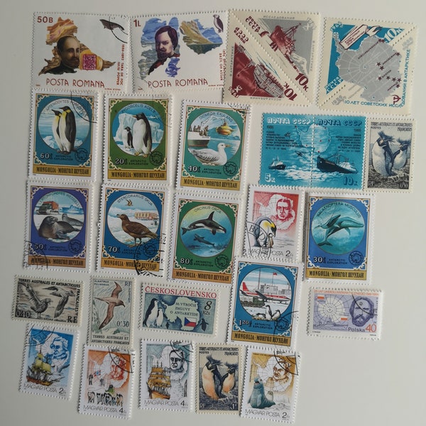 Sellos postales de la Antártida - USADOS y sin papel - 25 diferentes - coleccionismo, elaboración, collage, decoupage, scrapbooking