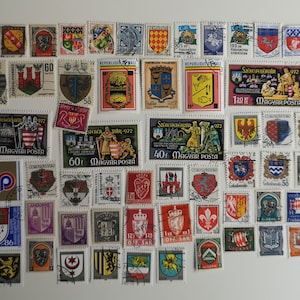 Sellos postales de escudo de armas / heráldica - 50 a 300 diferentes - USADOs y fuera de papel - coleccionar, elaborar, collage, decoupage, scrapbooking