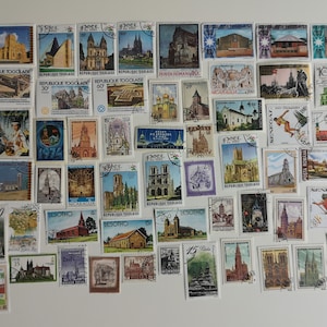 Iglesias en sellos postales - USADOS y sin papel - 50 y 100 diferentes - Para coleccionar, hacer manualidades, collage, decoupage, scrapbooking