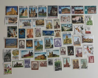 Churches on Postage Stamps - USED and off paper - 50 & 100 different - For collecting, crafting, collage, decoupage, scrapbooking