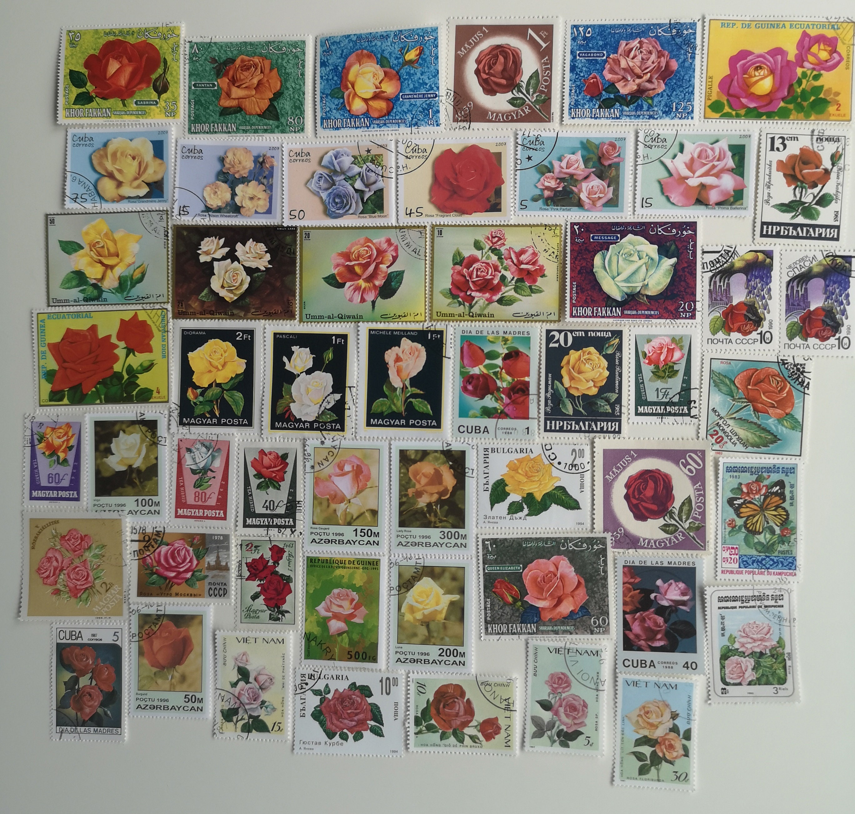 Roses on Postage Stamps - USED and off Paper - 50 & 100 Different ...