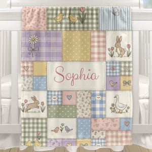 Personalized Spring Baby Blanket with Name, Custom Minky Receiving Blanket, Crib Blanket, Nursery Throw, Daycare or Stroller Blanket