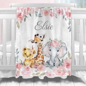 Custom Name Baby Blanket, Elephant Baby Blanket Girl, Elephant