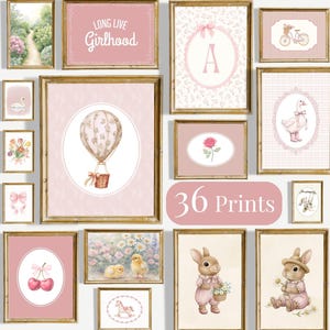 Cottagecore Baby Girl Nursery Decor Set - Vintage Nursery Wall Art Prints, Farmhouse Rustic Gallery Wall Decor, Girl's Room Poster Bundle