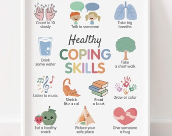 Healthy Coping Skills Printable Poster, Classroom Therapy Office Mental Health Decor, Anxiety Relief Calming Strategies, School Counselor