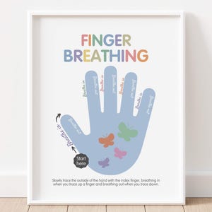5 Finger Tracing Breathing Technique, Calming Hand Breathing Grounding Exercise, Anxiety Coping Skills, Mindfulness Poster, Calm Down Corner