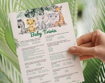Baby Shower Games Printable - Safari Baby Trivia Game | Jungle Baby Shower Games Digital Cards - Instant Download Game Template S1