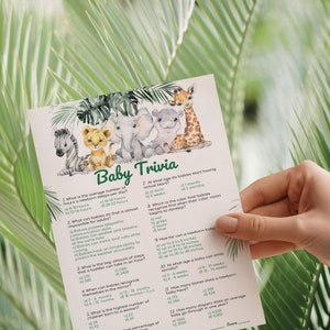 Juegos imprimibles para baby shower - Juego de trivia de safari para bebés / Tarjetas digitales de juegos de baby shower de jungla - Plantilla de juego de descarga instantánea S1