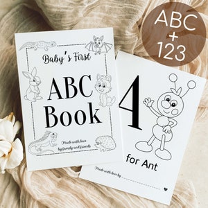Bundel met ABC- en 123-kleurboeken: babyshowerspel, leuk alternatief babyshower-gastenboek | Babyshoweractiviteiten, bewerkbare afdrukbare kaarten