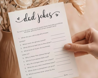 Dad Jokes Baby Shower Game | Baby Shower Games Printable Template | Minimalist Dad Jokes Shower Game Cards | Baby Shower Party Games