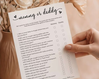 Baby Shower Mommy or Daddy Game | Minimalist Baby Shower Games | Mommy or Daddy Guess Who Game | Guess Who Said It | Printable Template