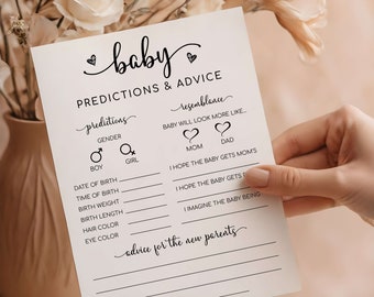 Baby Predictions Cards | Minimalist Baby Prediction Games, Baby Shower Games, Advice & Wishes for Parents To Be, Baby Predictions and Advice