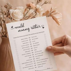 ¿Preferiría mamá juego de baby shower? Minimalista ¿Preferiría juego imprimible? Quién conoce a mamá. Los mejores juegos de baby shower. Descarga instantánea.