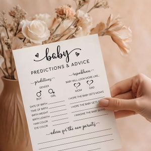 Kaarten met voorspellingen voor baby's | Minimalistische babyvoorspellingsspellen, babyshowerspellen, advies en wensen voor toekomstige ouders, babyvoorspellingen en advies