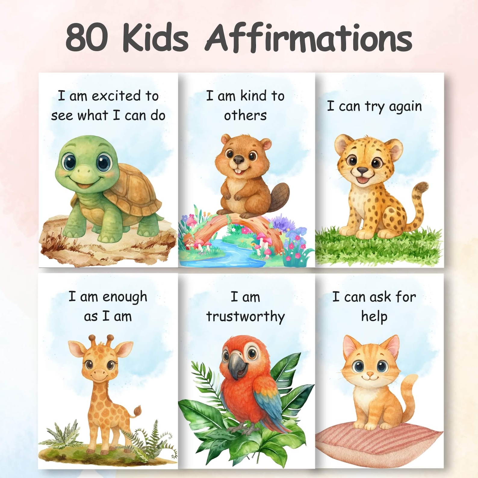 Positive Affirmation Cards for Kids, Printable Kids Affirmation Cards ...