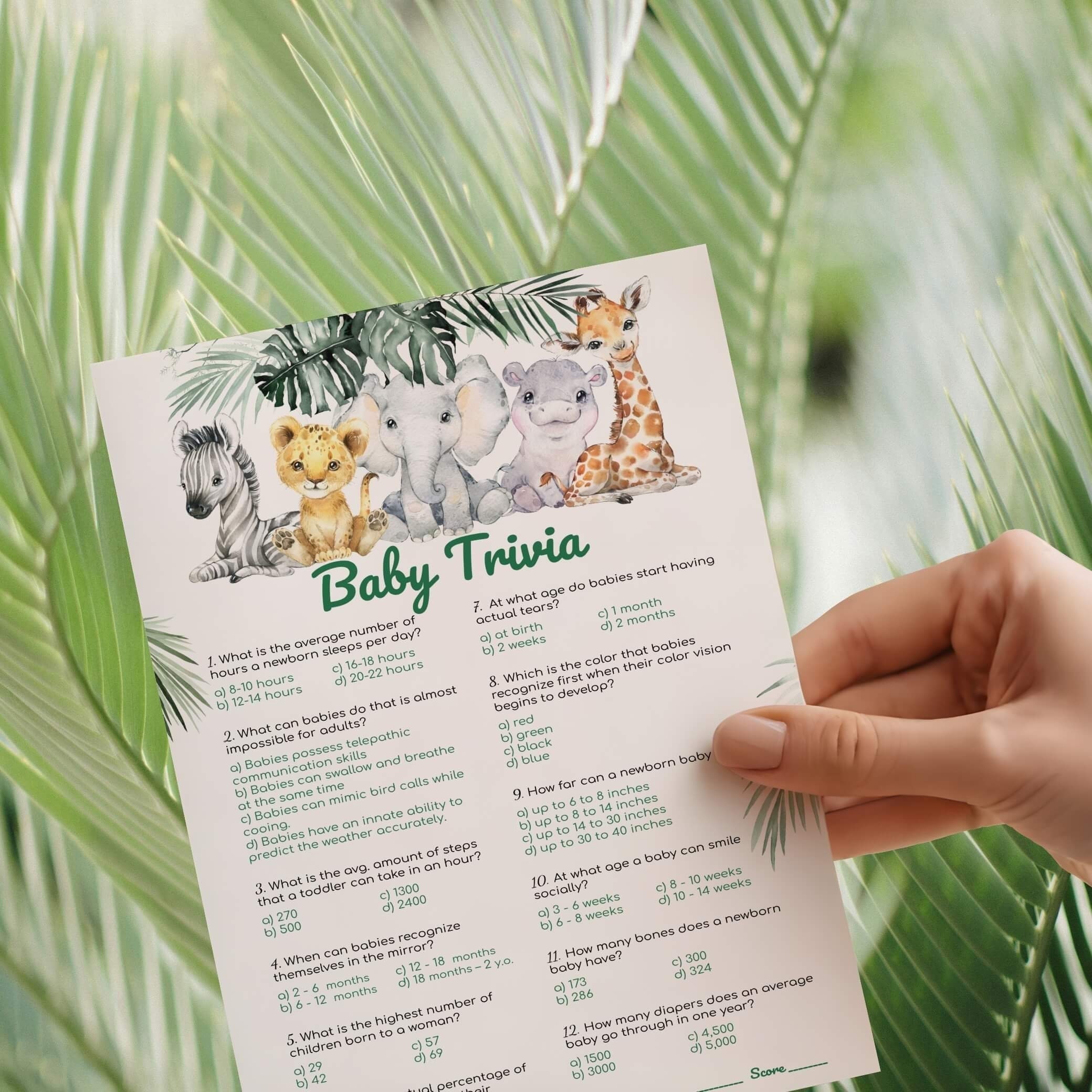 Baby Shower Games Printable - Safari Baby Trivia Game | Jungle Baby ...