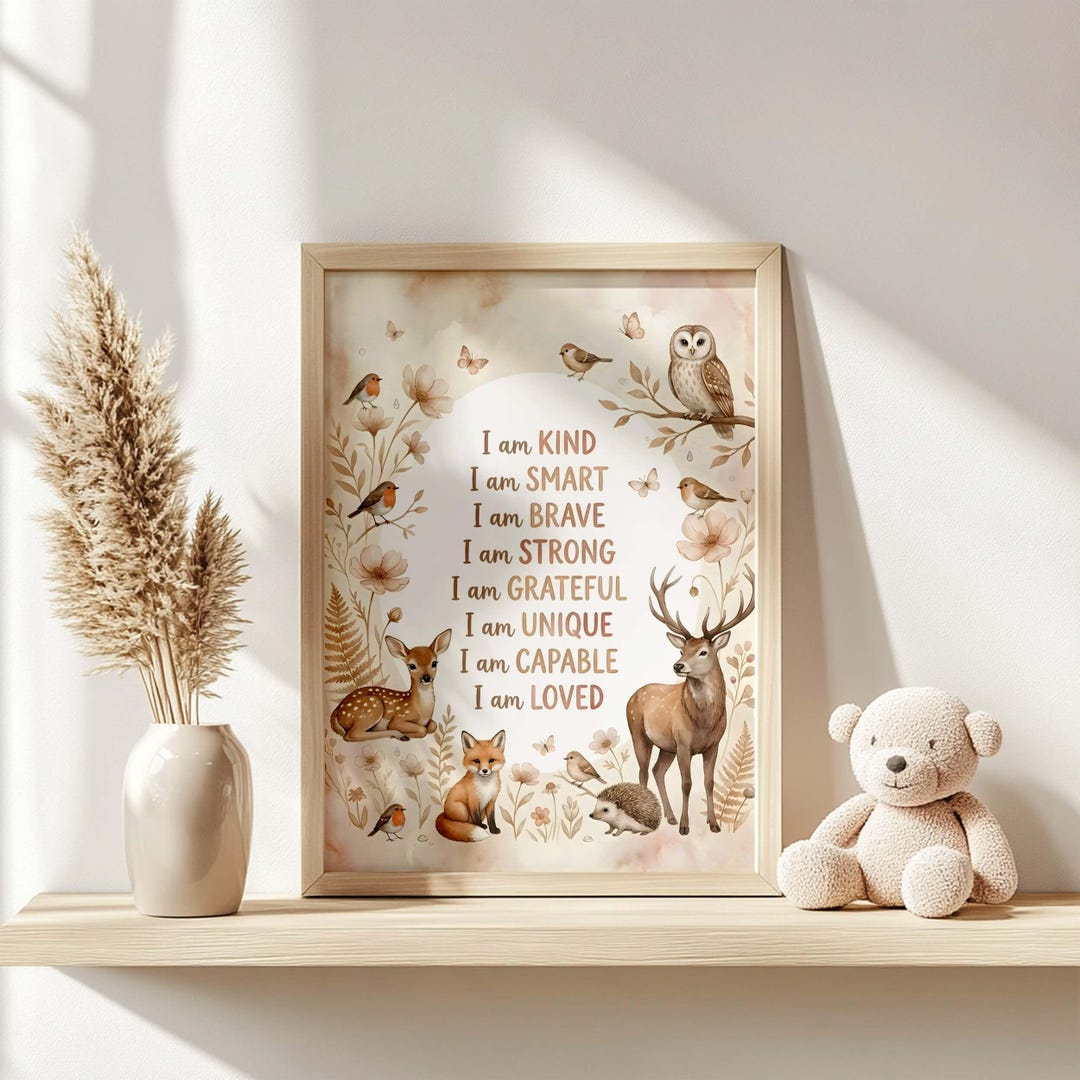 Printable Woodland Nursery Wall Art, Affirmations Poster for Kids Room ...