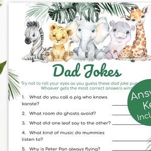 Afdrukbare babyshowergames Dad Jokes - Safari Dad Jokes babyshower | Jungle babyshower feestspelkaarten, digitale instant download S1