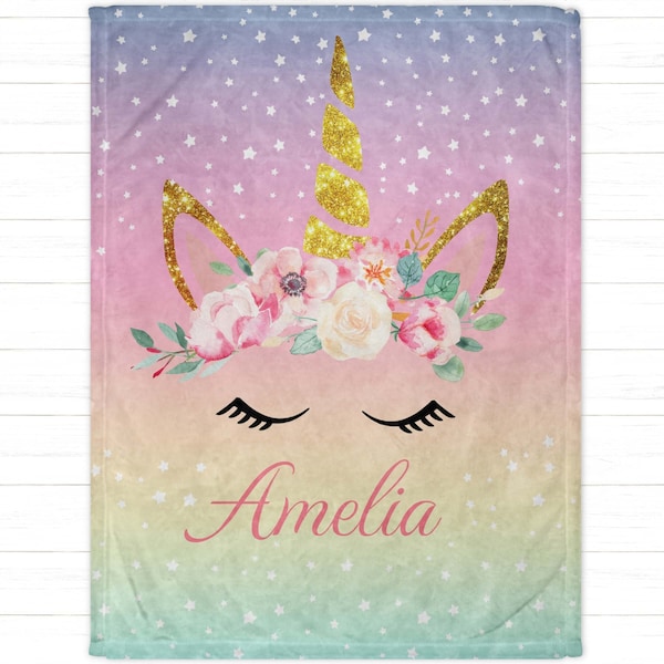 Personalized Unicorn Blanket for Girls | Personalized Blanket for Kids with Name | Custom Baby Girl Blanket | Unique Monogram Baby Girl Gift