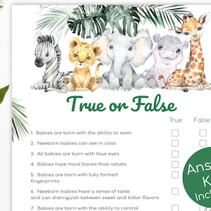 Safari babyshowerspel waar of niet waar afdrukbaar, jungle babyshowerspellen, digitale babyshower genderneutraal Oh baby waar of niet waar S1