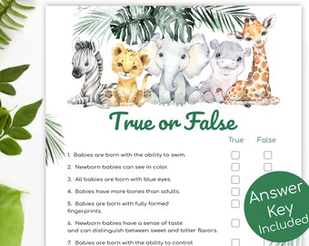 Safari Baby Shower Game True or False Printable, Jungle Baby Shower Games, Digital Baby Shower Gender Neutral Oh Baby True or False Cards S1